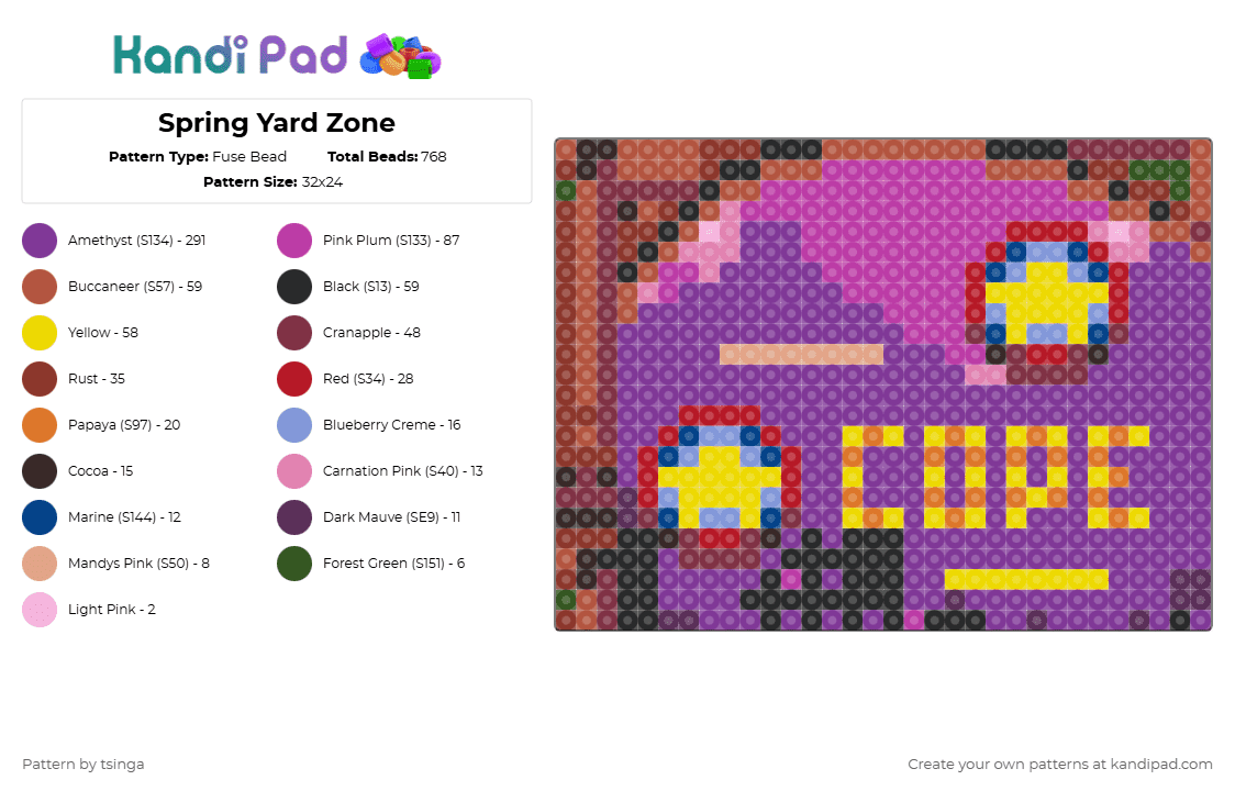 Spring Yard Zone - Fuse Bead Pattern by tsinga on Kandi Pad - red,pink,sonic,sonic the hedgehog,sonic 1,video game