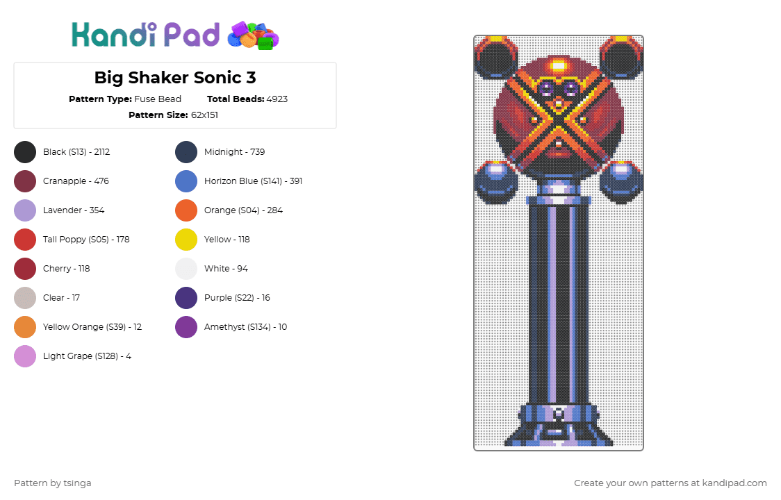Big Shaker Sonic 3 - Fuse Bead Pattern by tsinga on Kandi Pad - 