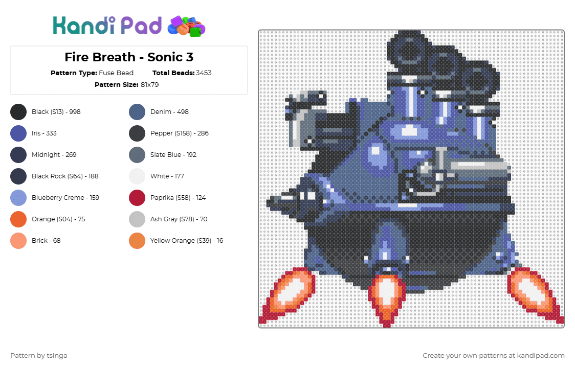 Fire Breath - Sonic 3 - Fuse Bead Pattern by tsinga on Kandi Pad - 