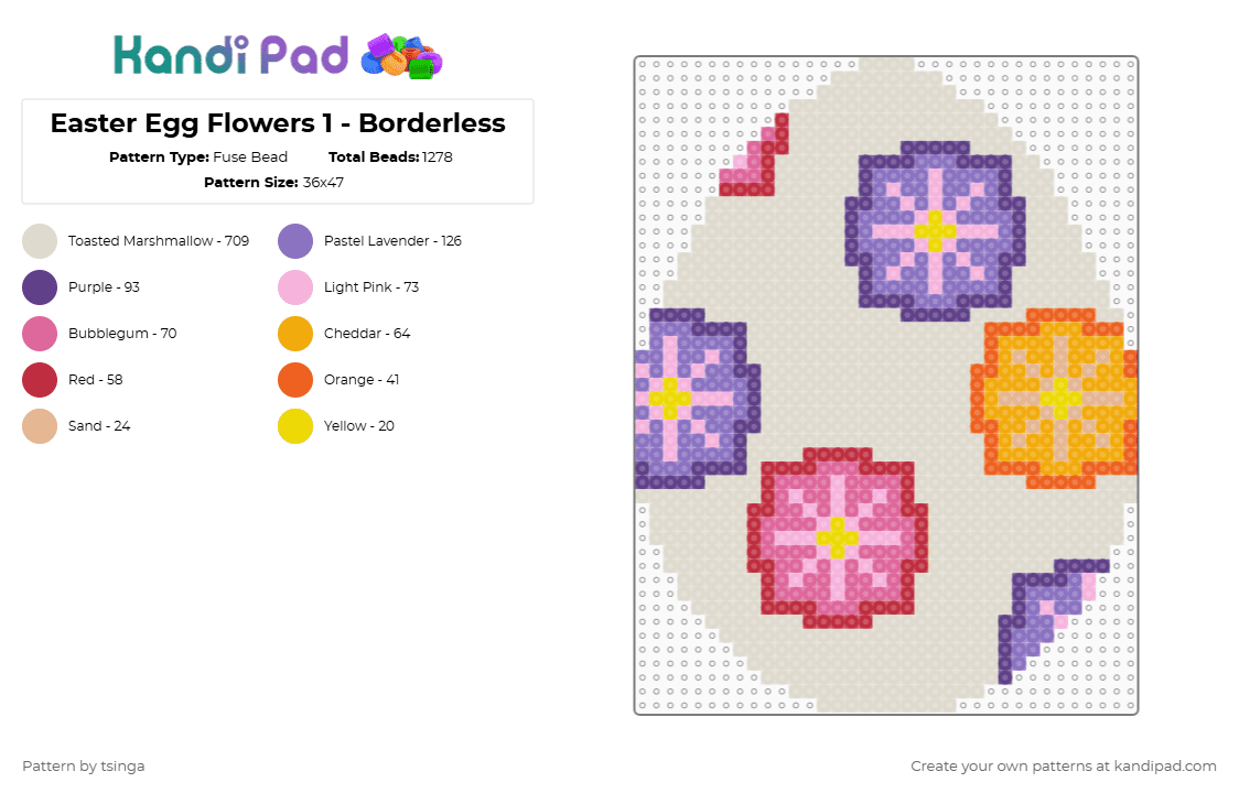Easter Egg - Flowers 1 - Fuse Bead Pattern by tsinga on Kandi Pad - beige,easter egg,holiday,flowers