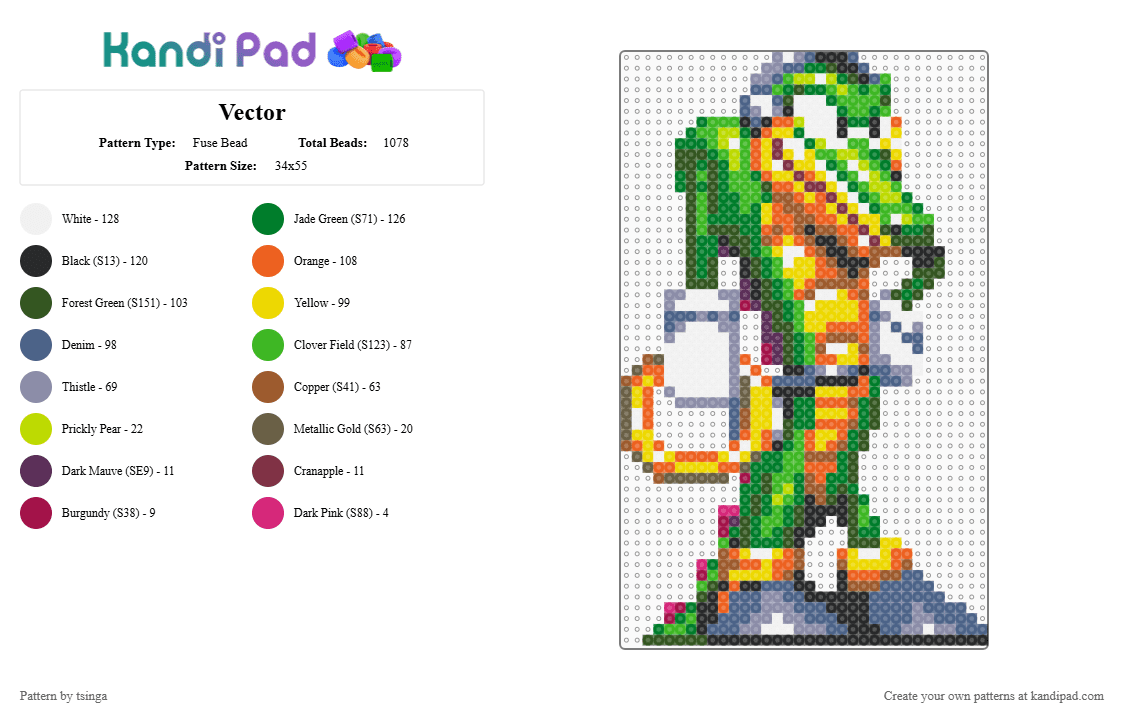 Vector - Fuse Bead Pattern by tsinga on Kandi Pad - blue,tan,green,colorful,sonic,sonic the hedgehog,video game,chaotix