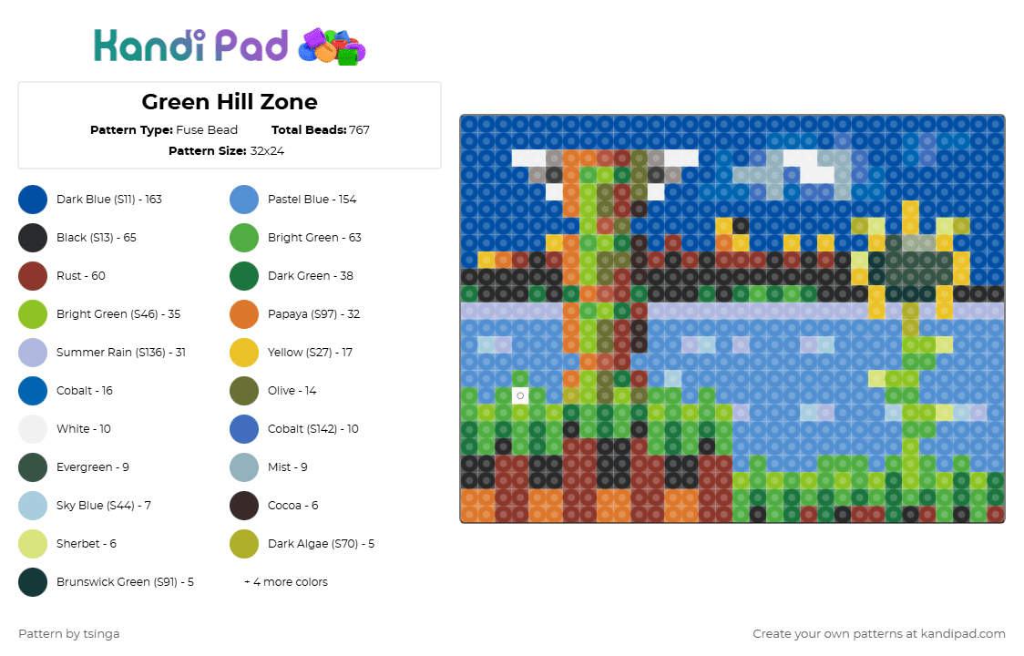 Green Hill Zone - Fuse Bead Pattern by tsinga on Kandi Pad - red,green,light blue,blue,sonic,sonic 1,sonic the hedgehog,video game