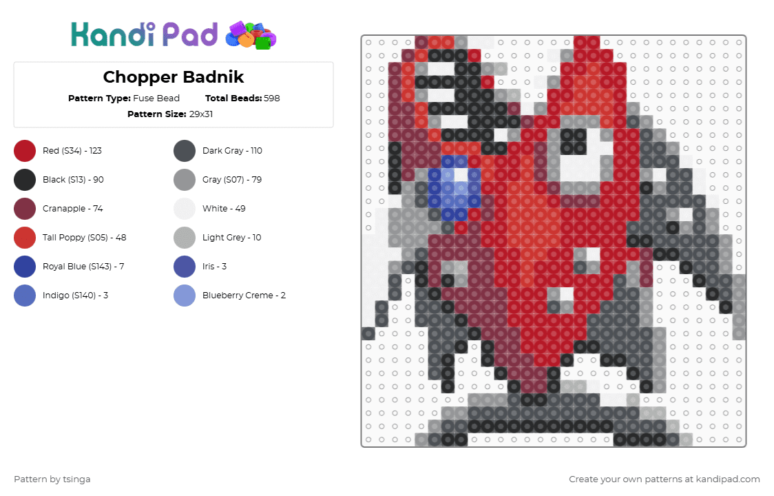 Chopper Badnik - Fuse Bead Pattern by tsinga on Kandi Pad - red,brown,gray,sonic,sonic the hedgehog,sonic 1,video game,fish,robot