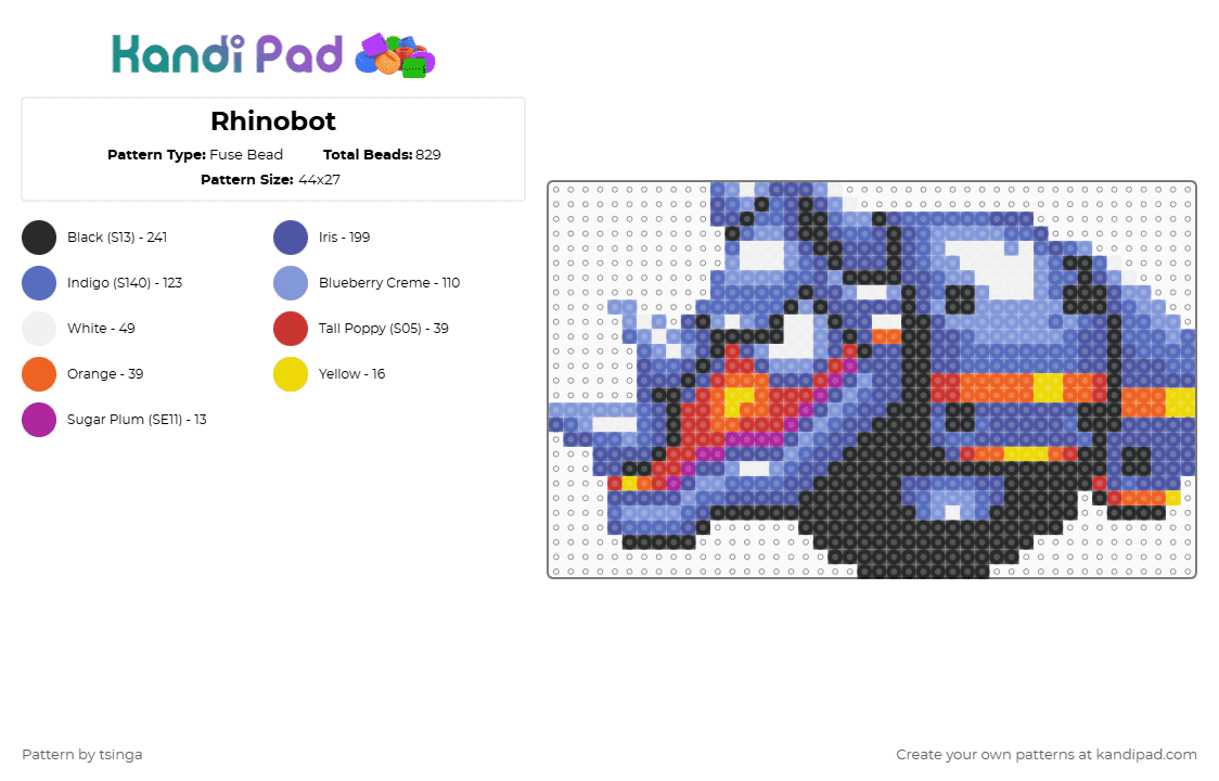 Rhinobot - Fuse Bead Pattern by tsinga on Kandi Pad - light blue,blue,purple,sonic,sonic 3,robot,video game,sonic the hedgehog