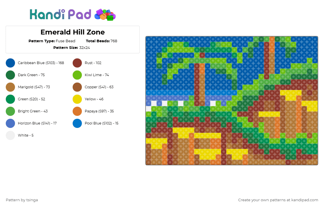 Emerald Hill Zone - Fuse Bead Pattern by tsinga on Kandi Pad - tan,green,blue,sonic,sonic the hedgehog,sonic 2,video game