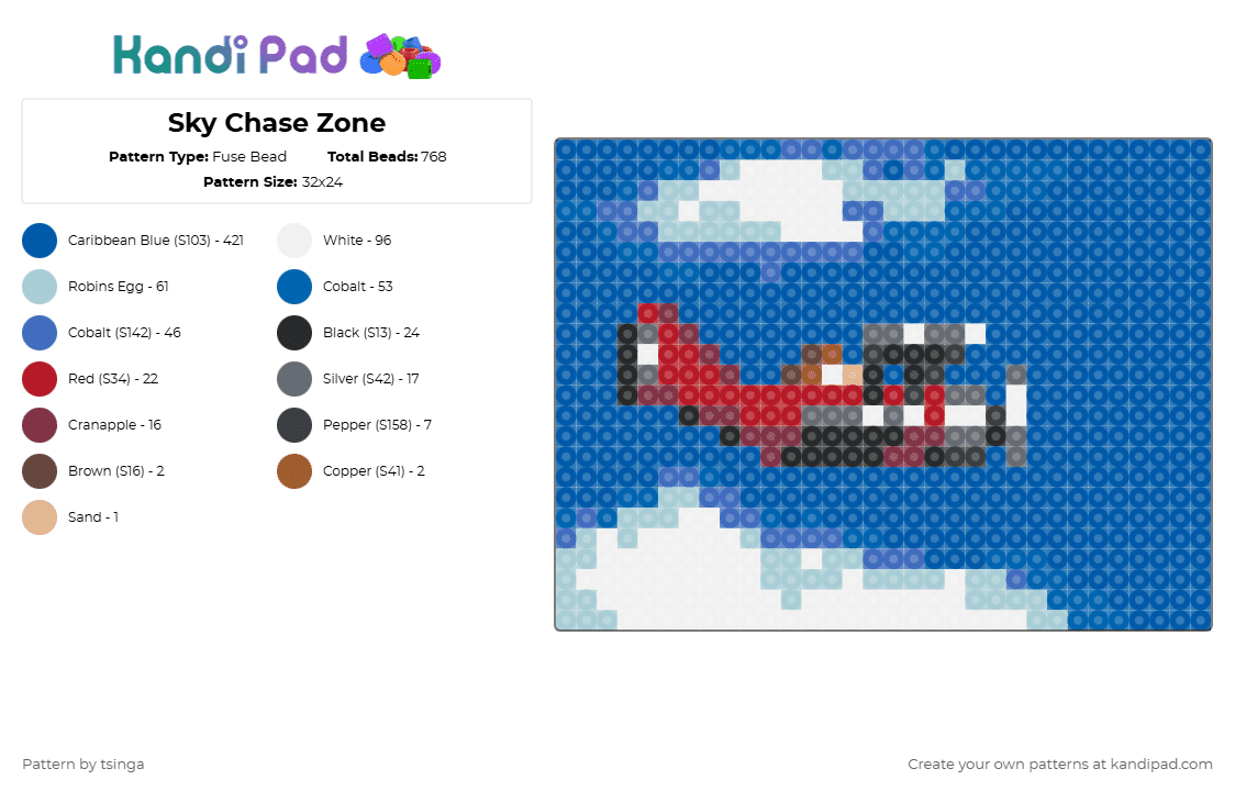 Sky Chase Zone - Fuse Bead Pattern by tsinga on Kandi Pad - blue,sonic,sonic the hedgehog,sonic 2,video game