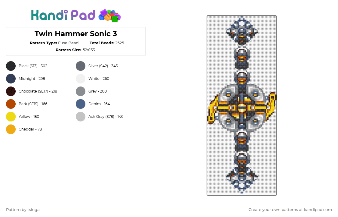 Twin Hammer Sonic 3 - Fuse Bead Pattern by tsinga on Kandi Pad - gray,purple,brown,sonic,sonic 3,sonic the hedgehog,robot,boss,machine,video game