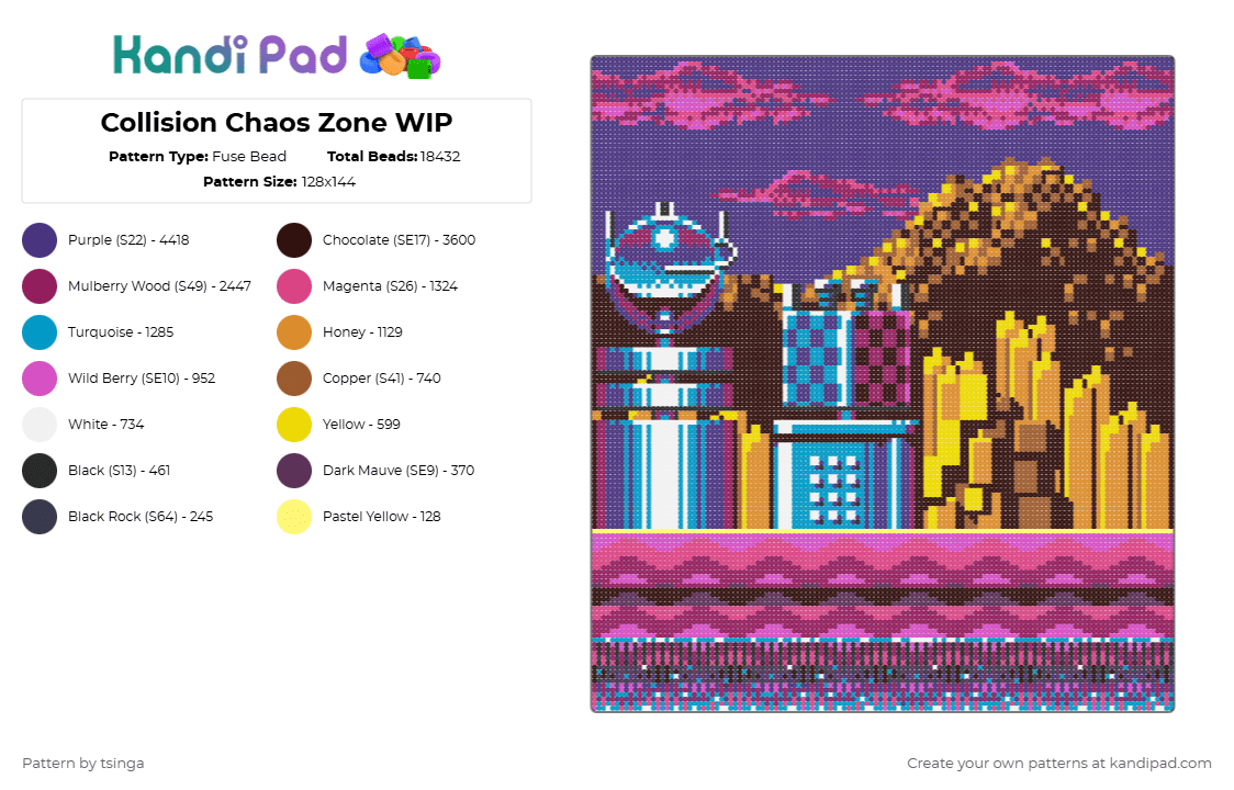 Collision Chaos Zone - Fuse Bead Pattern by tsinga on Kandi Pad - pink,purple,brown,sonic,sonic the hedgehog,sonic cd,video game