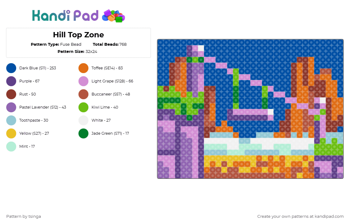 Hill Top Zone - Fuse Bead Pattern by tsinga on Kandi Pad - pink,red,orange,blue,sonic,sonic the hedgehog,sonic 2,video game