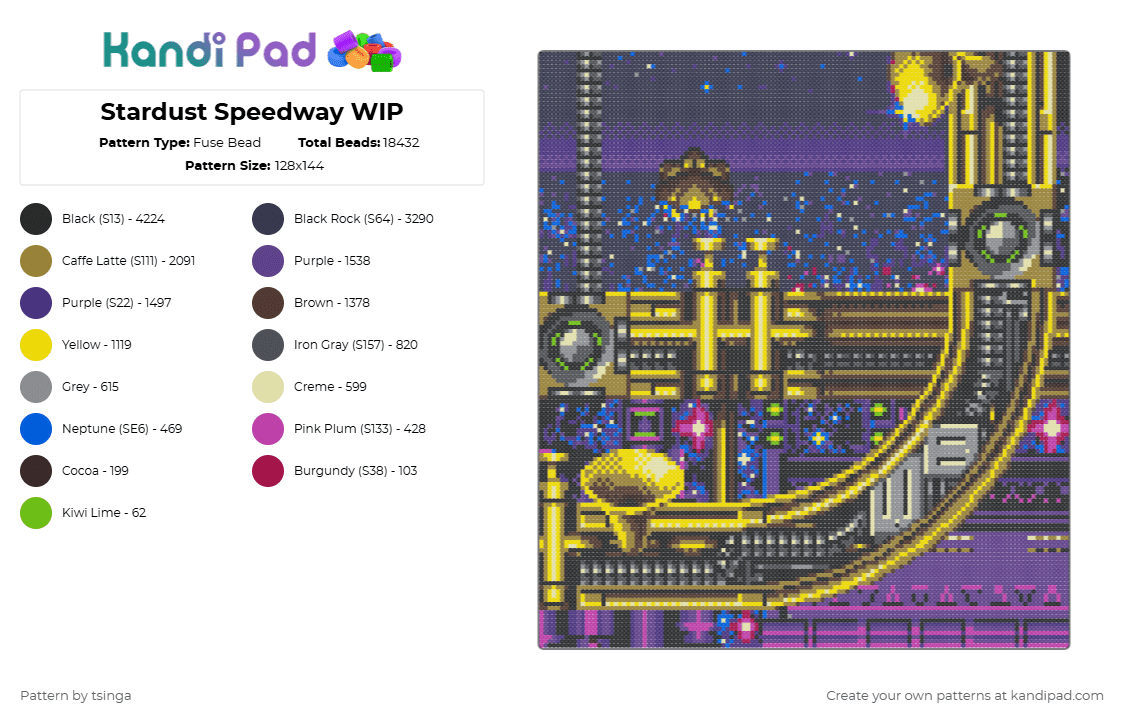 Stardust Speedway Zone - Fuse Bead Pattern by tsinga on Kandi Pad - purple,brown,gold,yellow,sonic,sonic the hedgehog,sonic cd,video game