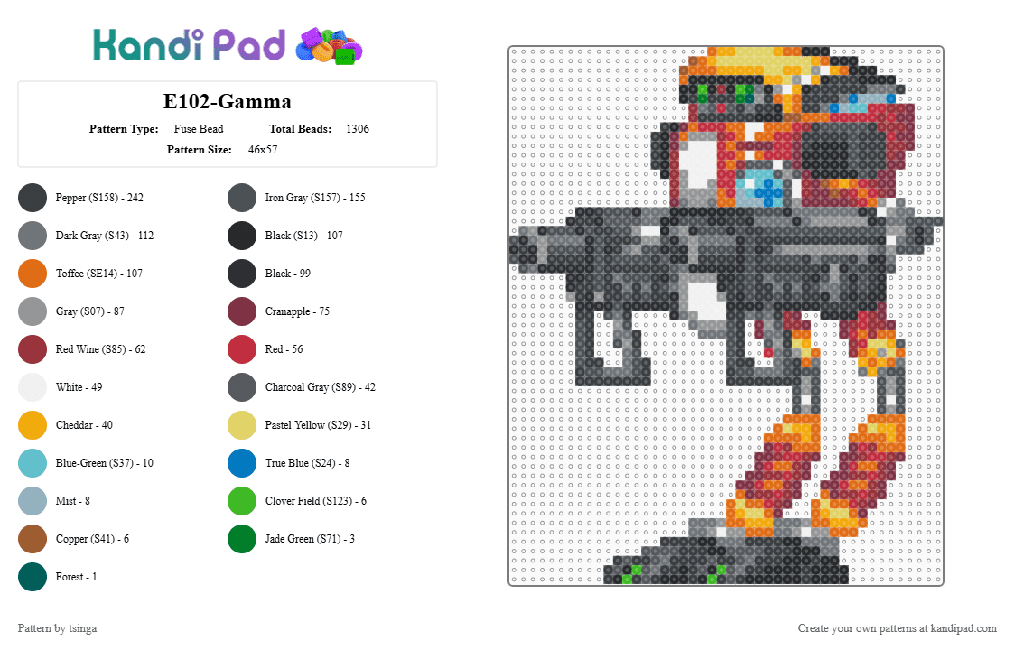 E102-Gamma - Fuse Bead Pattern by tsinga on Kandi Pad - gray,orange,red,colorful,sonic,sonic the hedgehog,robot,video game