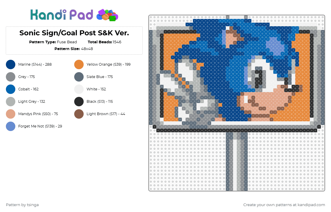 Sonic Sign/Goal Post Sonic 3/S&K Ver. - Fuse Bead Pattern by tsinga on Kandi Pad - gray,blue,sonic,sonic the hedgehog,video game