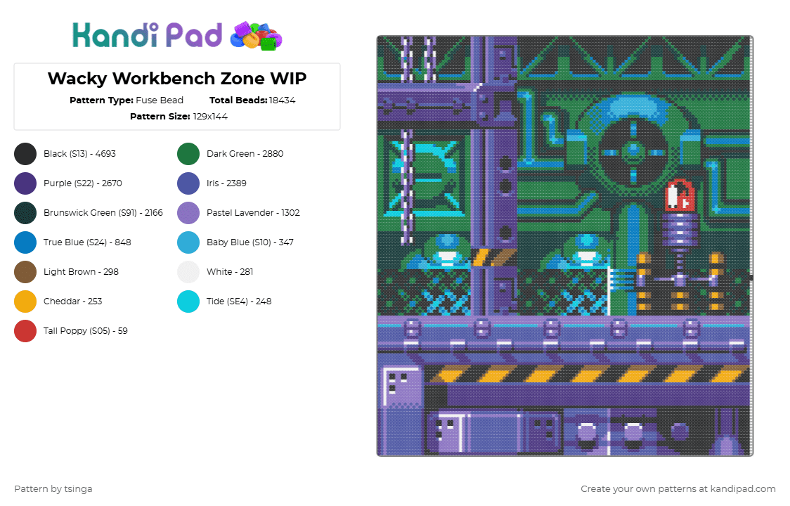 Wacky Workbench Zone - Fuse Bead Pattern by tsinga on Kandi Pad - purple,blue,green,sonic,sonic the hedgehog,sonic cd,video game