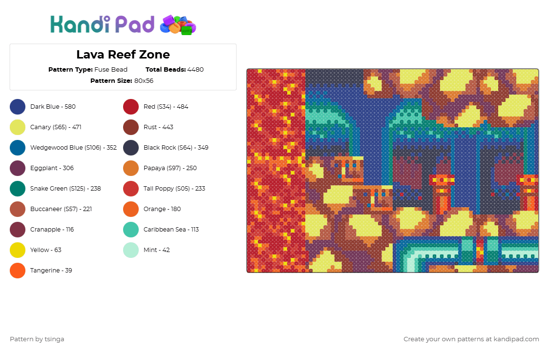 Lava Reef Zone - Fuse Bead Pattern by tsinga on Kandi Pad - red,orange,yellow,blue,sonic,sonic the hedgehog,video game