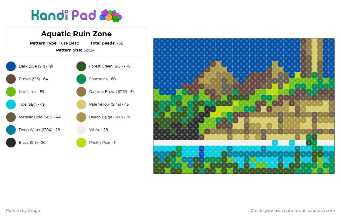 Aquatic Ruin Zone - Fuse Bead Pattern by tsinga on Kandi Pad - gold,green,blue,sonic,sonic the hedgehog,sonic 2,video game