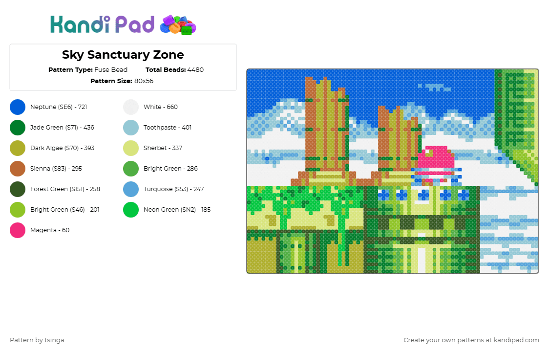 Sky Sanctuary Zone - Fuse Bead Pattern by tsinga on Kandi Pad - green,light blue,blue,sonic,sonic the hedgehog,video game