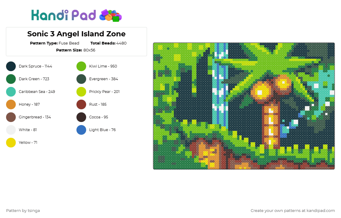 Sonic 3 Angel Island Zone - Fuse Bead Pattern by tsinga on Kandi Pad - green,gray,sonic,sonic 3,sonic the hedgehog,video games