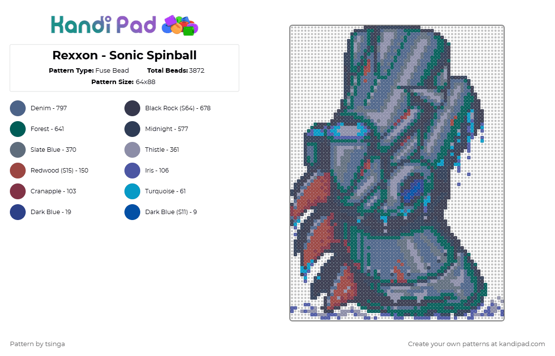 Rexxon - Sonic Spinball - Fuse Bead Pattern by tsinga on Kandi Pad - purple,gray,blue,sonic,sonic the hedgehog,sonic spinball,video game,robot