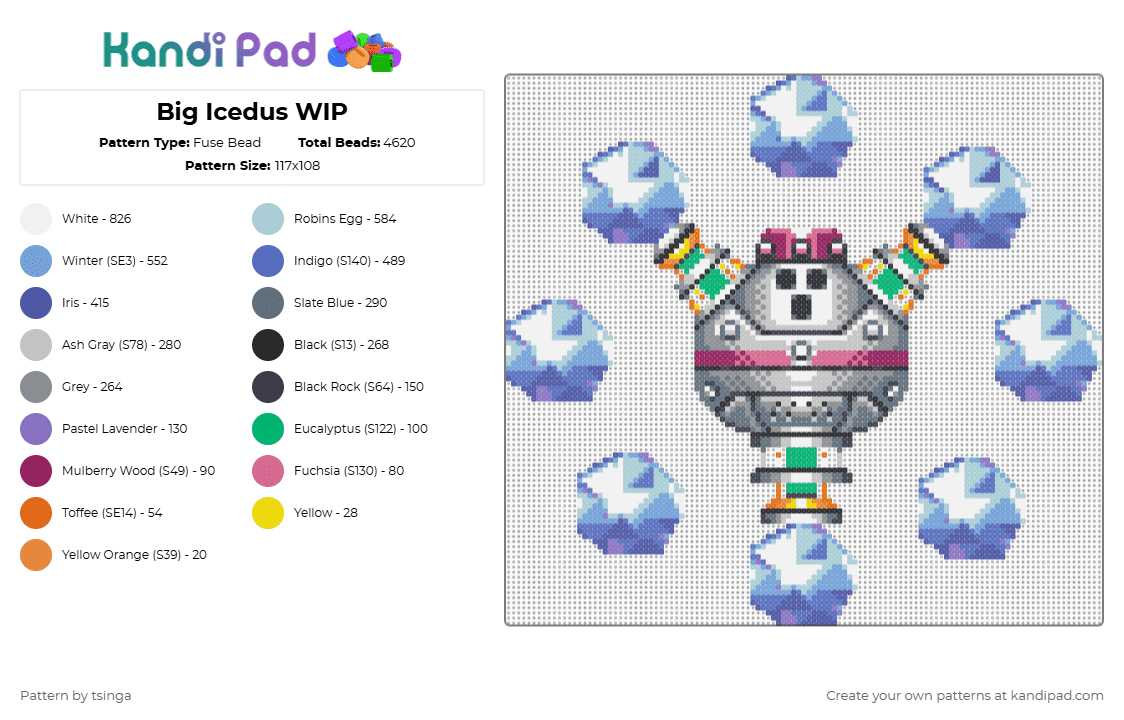 Big Icedus  Sonic 3 - Fuse Bead Pattern by tsinga on Kandi Pad - 