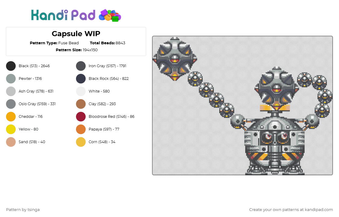 Gapsule S&K - Fuse Bead Pattern by tsinga on Kandi Pad - 