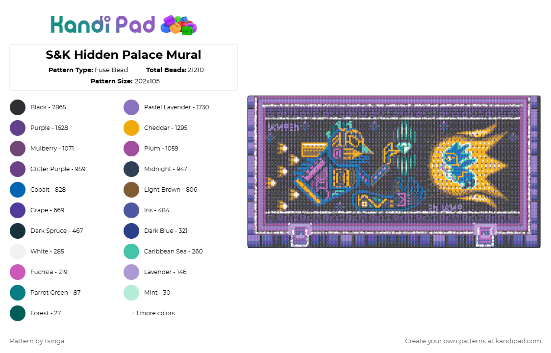 S&K Hidden Palace Mural - Fuse Bead Pattern by tsinga on Kandi Pad - black,blue,purple,pink,sonic,sonic the hedgehog,sonic and knuckles,big,video game,poster,colorful