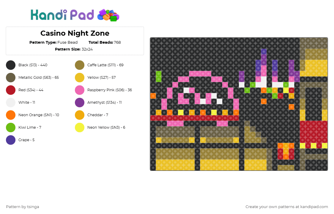 Casino Night Zone - Fuse Bead Pattern by tsinga on Kandi Pad - black,yellow,gold,tan,red,colorful,sonic,sonic the hedgehog,sonic 2,video game