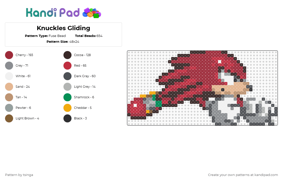 Knuckles Gliding - Fuse Bead Pattern by tsinga on Kandi Pad - sonic the hedgehog,knuckles,knuckles gliding,video game