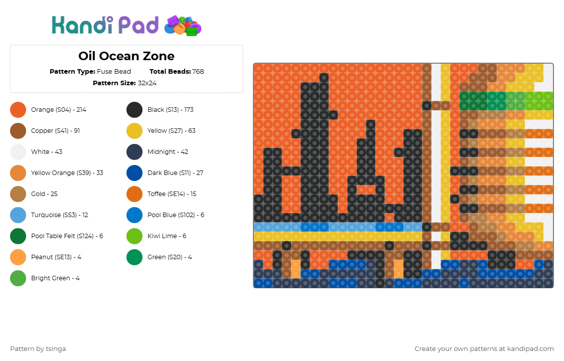 Oil Ocean Zone - Fuse Bead Pattern by tsinga on Kandi Pad - orange,tan,sonic,sonic the hedgehog,sonic 2,video game
