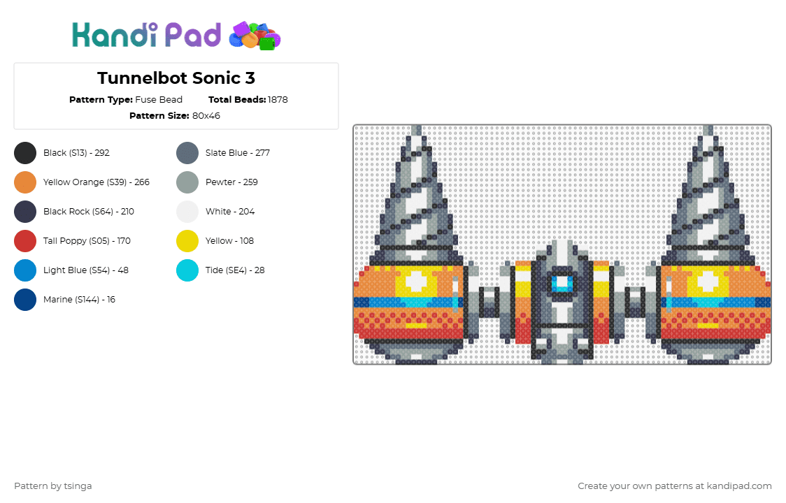 Tunnelbot Sonic 3 - Fuse Bead Pattern by tsinga on Kandi Pad - purple,gray,orange,sonic,sonic 3,sonic the hedgehog,boss,robot,machine,video game