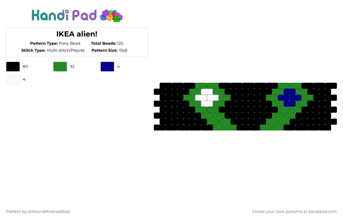 IKEA alien! - Pony Bead Pattern by ieatkandiforbreakfast on Kandi Pad - black,green,ikea,yummy,alien,scene