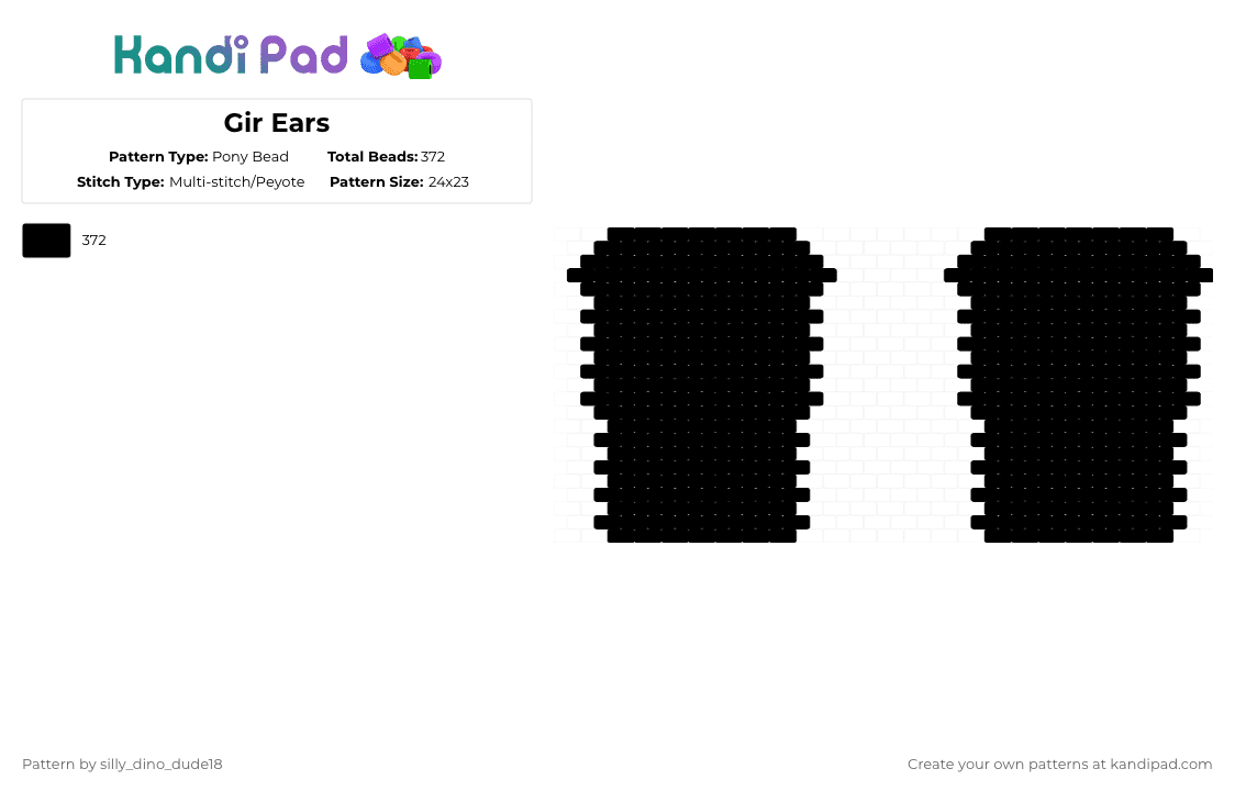 Gir Ears - Pony Bead Pattern by silly_dino_dude18 on Kandi Pad - black,ears,gir,invader zim,dog,alien