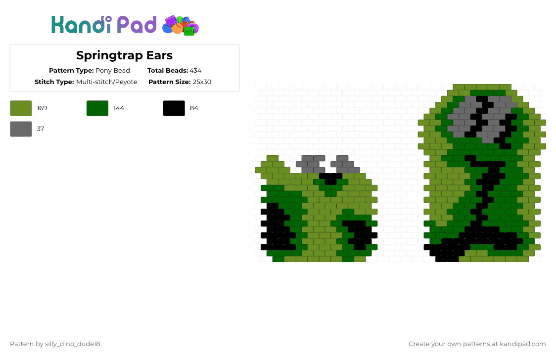 Springtrap Ears - Pony Bead Pattern by silly_dino_dude18 on Kandi Pad - green,springtrap,fnaf,bunny ears,ears,willam afton