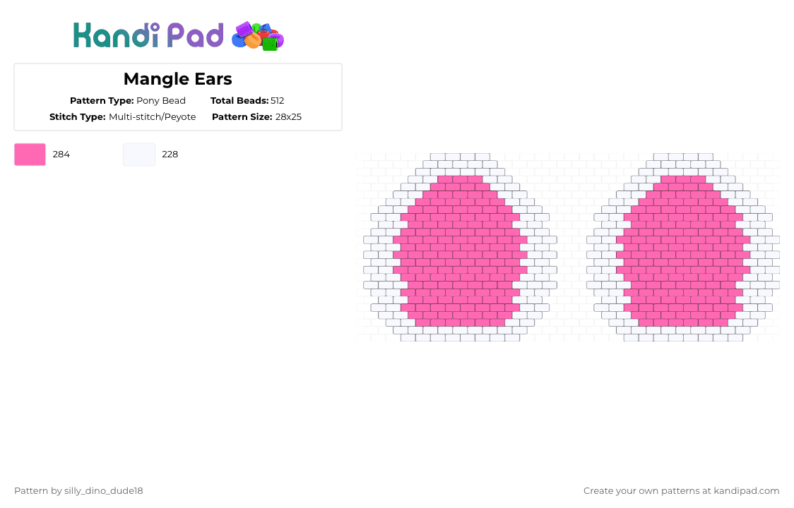Mangle Ears - Pony Bead Pattern by silly_dino_dude18 on Kandi Pad - white,pink,mangle,fnaf,ears,fox ears
