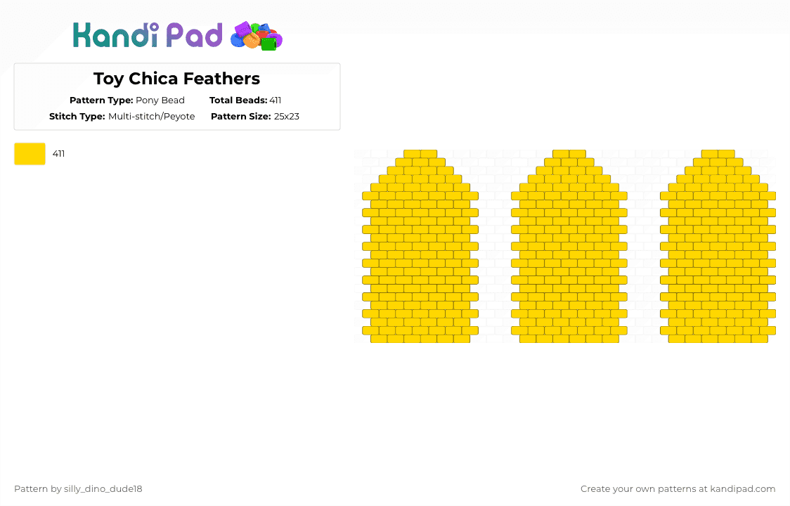 Toy Chica Feathers - Pony Bead Pattern by silly_dino_dude18 on Kandi Pad - yellow,toy chica,toy,chica,fnaf