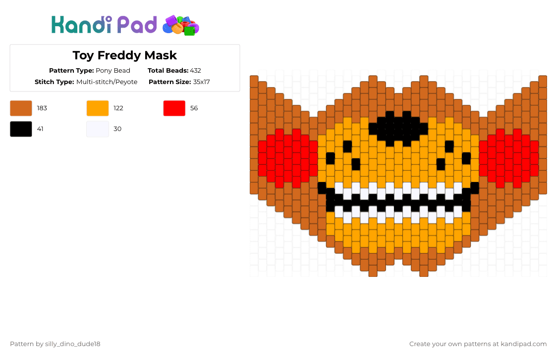 Toy Freddy Mask - Pony Bead Pattern by silly_dino_dude18 on Kandi Pad - orange,fnaf,toy freddy,toy,freddy