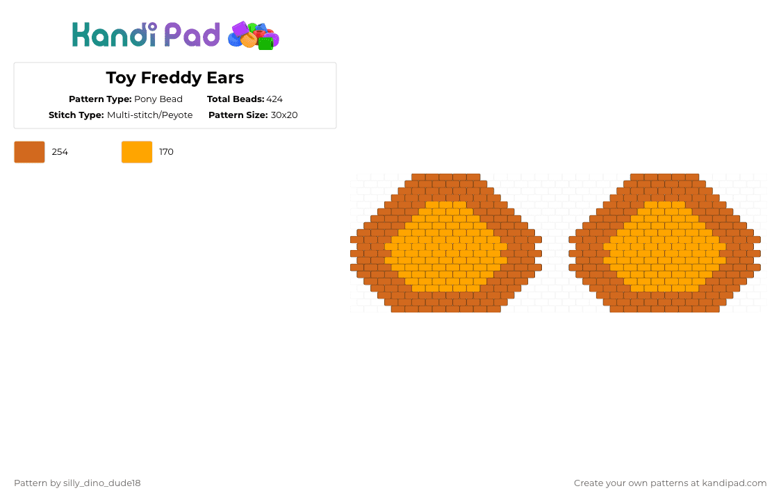 Toy Freddy Ears - Pony Bead Pattern by silly_dino_dude18 on Kandi Pad - orange,fnaf,toy freddy,freddy,toy,bear ears
