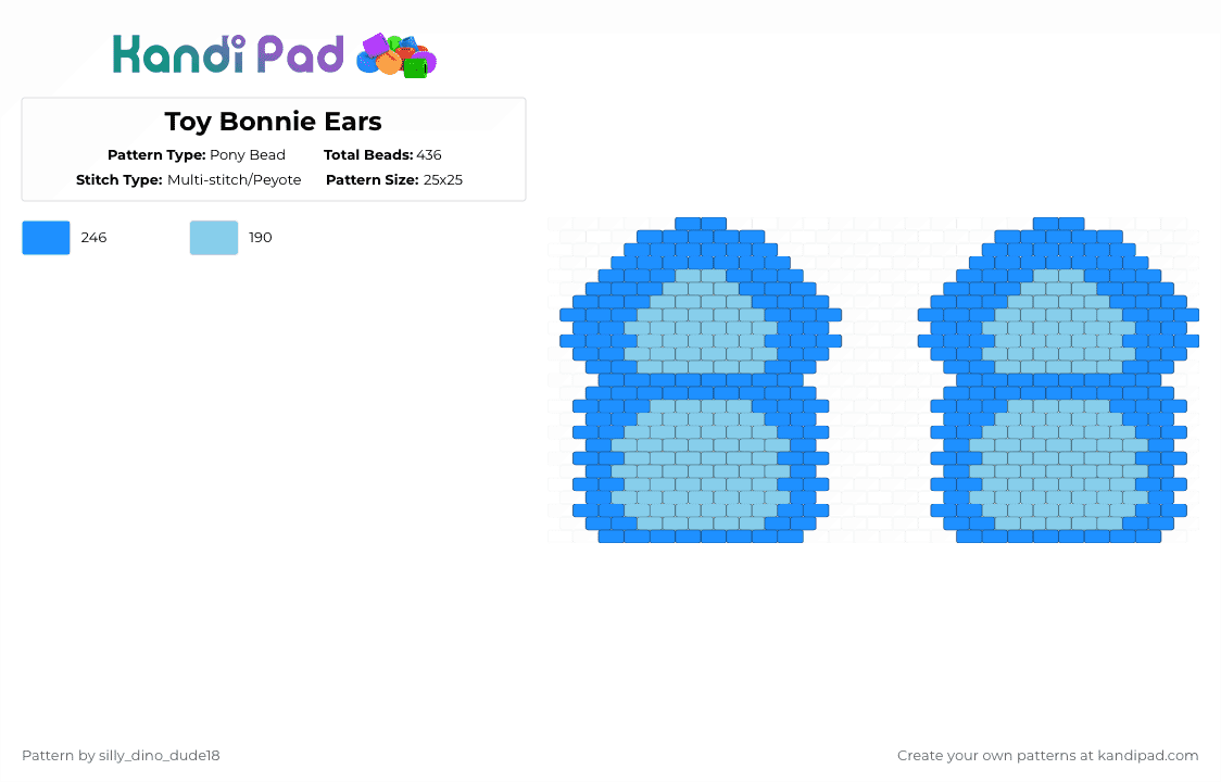 Toy Bonnie Ears - Pony Bead Pattern by silly_dino_dude18 on Kandi Pad - light blue,fnaf,toy bonnie,bonnie,toy,ears,bunny ears