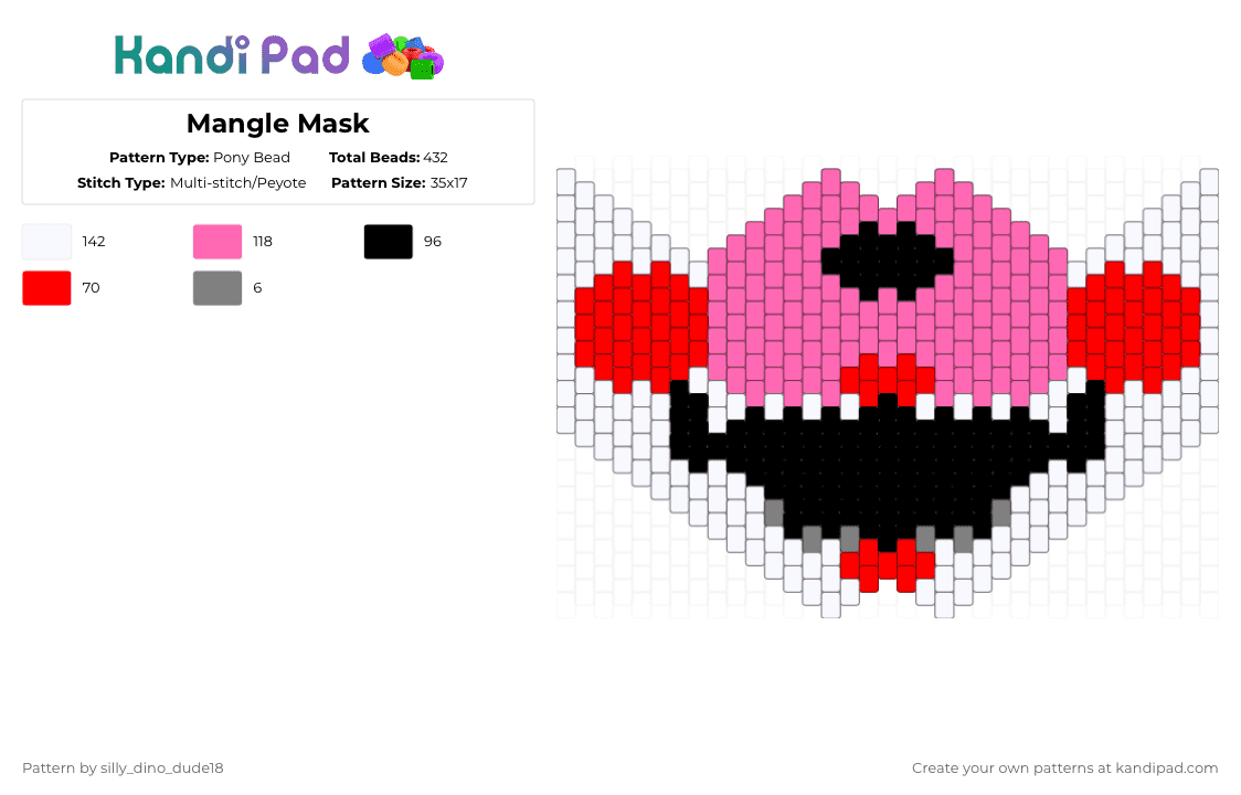 Mangle Mask - Pony Bead Pattern by silly_dino_dude18 on Kandi Pad - red,pink,mangle,fnaf,mask