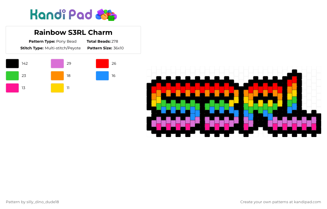 Rainbow S3RL Charm - Pony Bead Pattern by silly_dino_dude18 on Kandi Pad - s3rl,rave,music,rave music