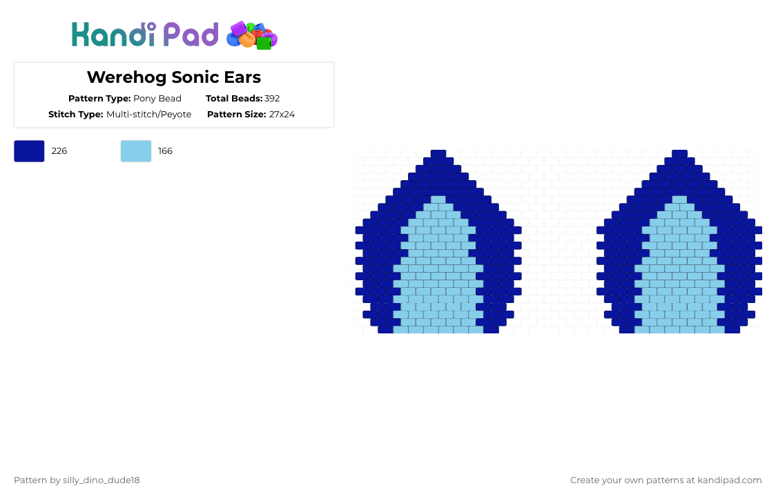 Werehog Sonic Ears - Pony Bead Pattern by silly_dino_dude18 on Kandi Pad - light blue,purple,werehog,sonic,sonic the hedgehog,ears