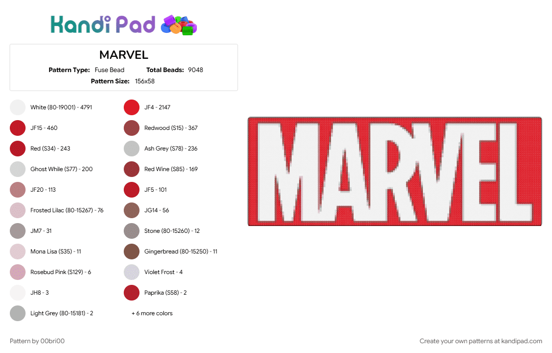 MARVEL - Fuse Bead Pattern by 00bri00 on Kandi Pad - 