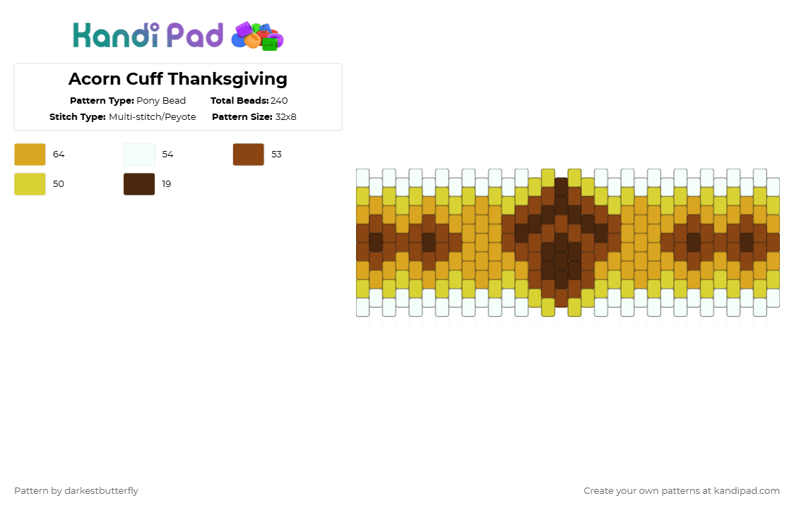 Acorn Cuff Thanksgiving - Pony Bead Pattern by darkestbutterfly on Kandi Pad - red,yellow,orange,acorn,brown,thanksgiving