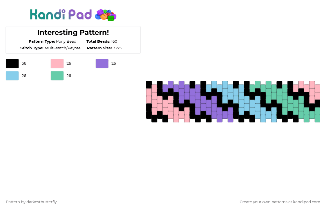 Interesting Pattern! - Pony Bead Pattern by darkestbutterfly on Kandi Pad - pink,purple,light blue,teal,pattern,fun,black,cuff