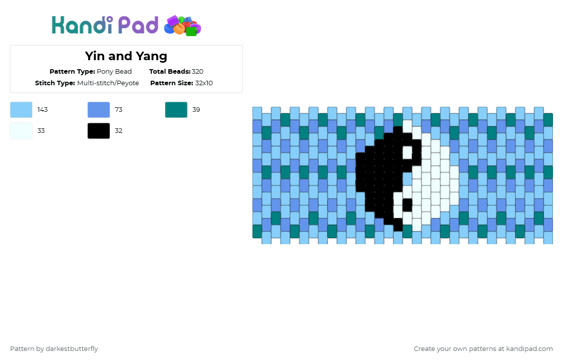 Yin and Yang - Pony Bead Pattern by darkestbutterfly on Kandi Pad - light blue,yin and yang,yin,yang,pond,cuff