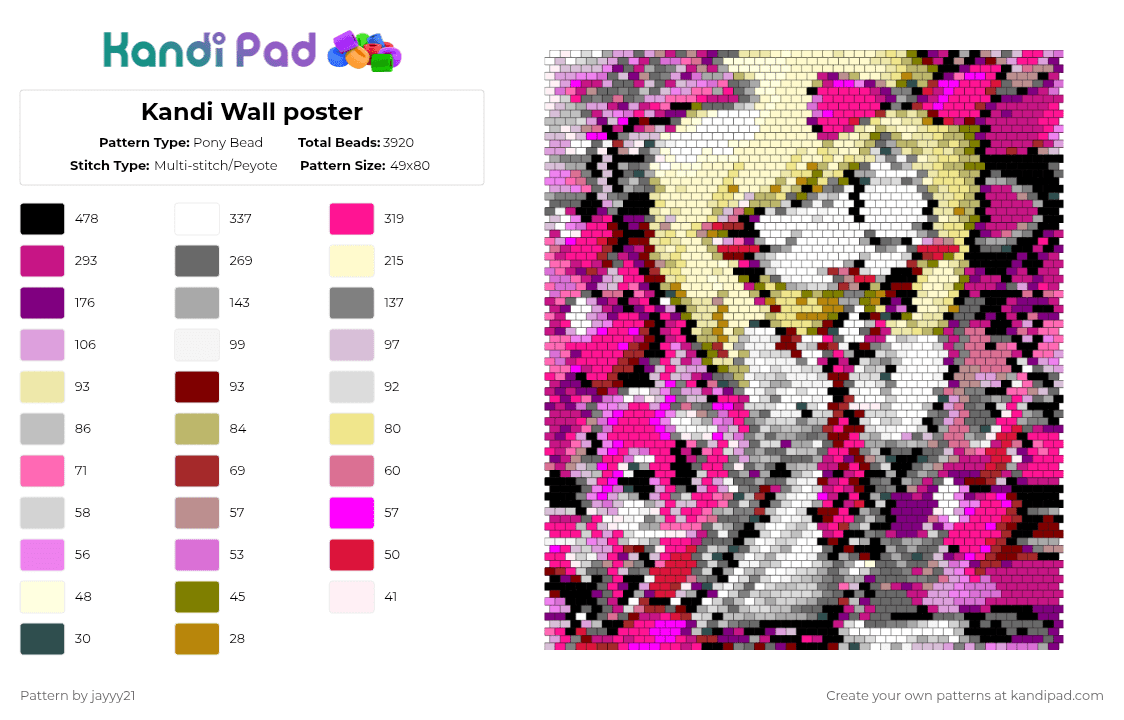 Kandi Wall poster - Pony Bead Pattern by jayyy21 on Kandi Pad - beige,pink,gray,yellow