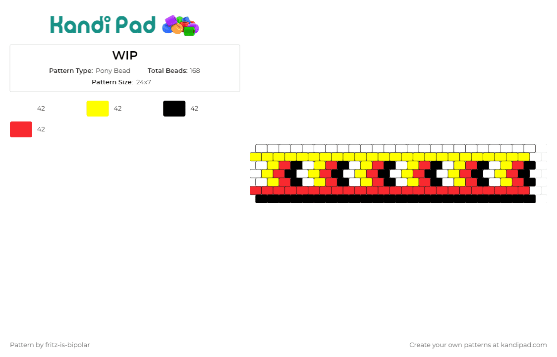 WIP - Pony Bead Pattern by fritz-is-bipolar on Kandi Pad - cuff,yellow,red,black