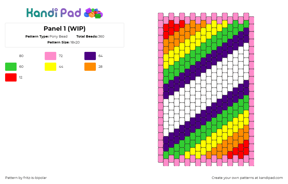 Panel 1 (WIP) - Pony Bead Pattern by fritz-is-bipolar on Kandi Pad - colorful,stripes,pink border,wip,craft projects,splash of color,multicolor strip