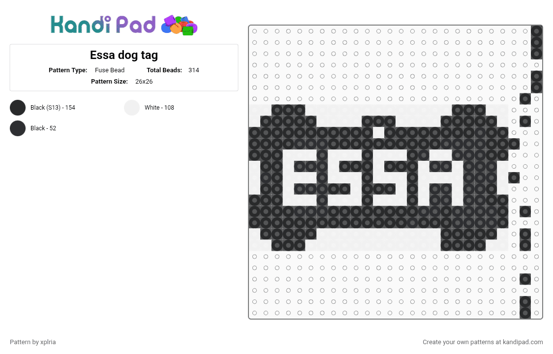 Essa dog tag - Fuse Bead Pattern by xplria on Kandi Pad - white,black