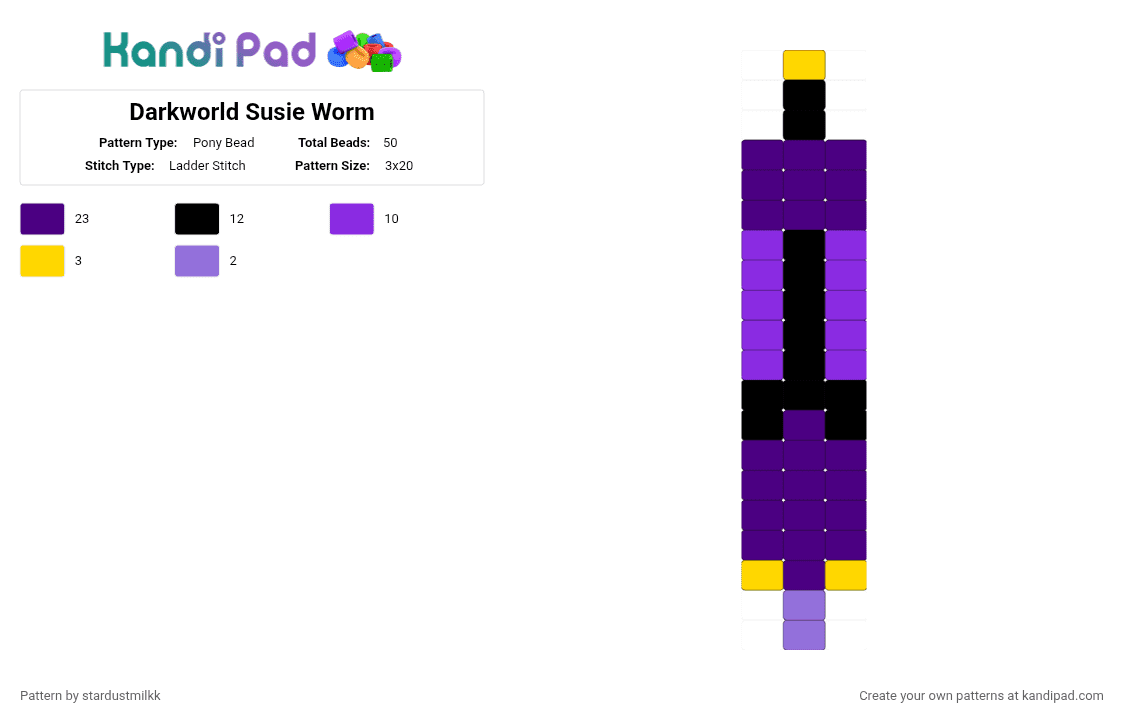 Darkworld Susie Worm - Pony Bead Pattern by stardustmilkk on Kandi Pad - dark world, deltarune, purple, susie, worm