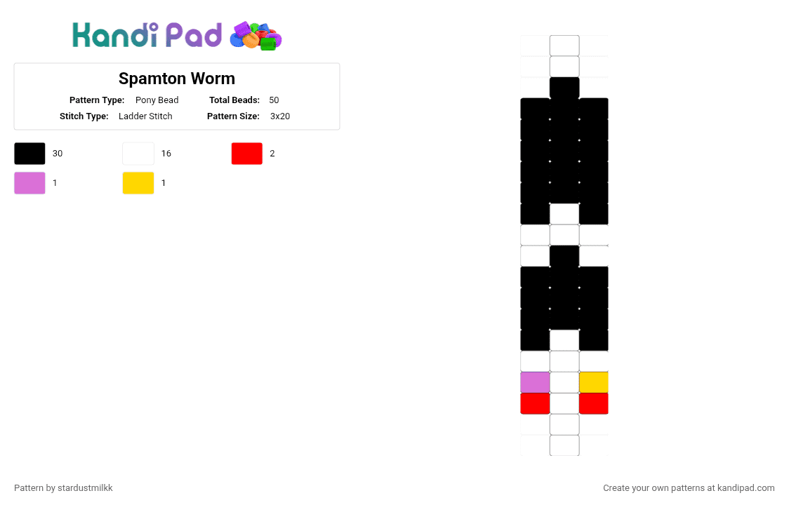 Spamton Worm - Pony Bead Pattern by stardustmilkk on Kandi Pad - big shot, black, deltarune, red, spamton, white, worm